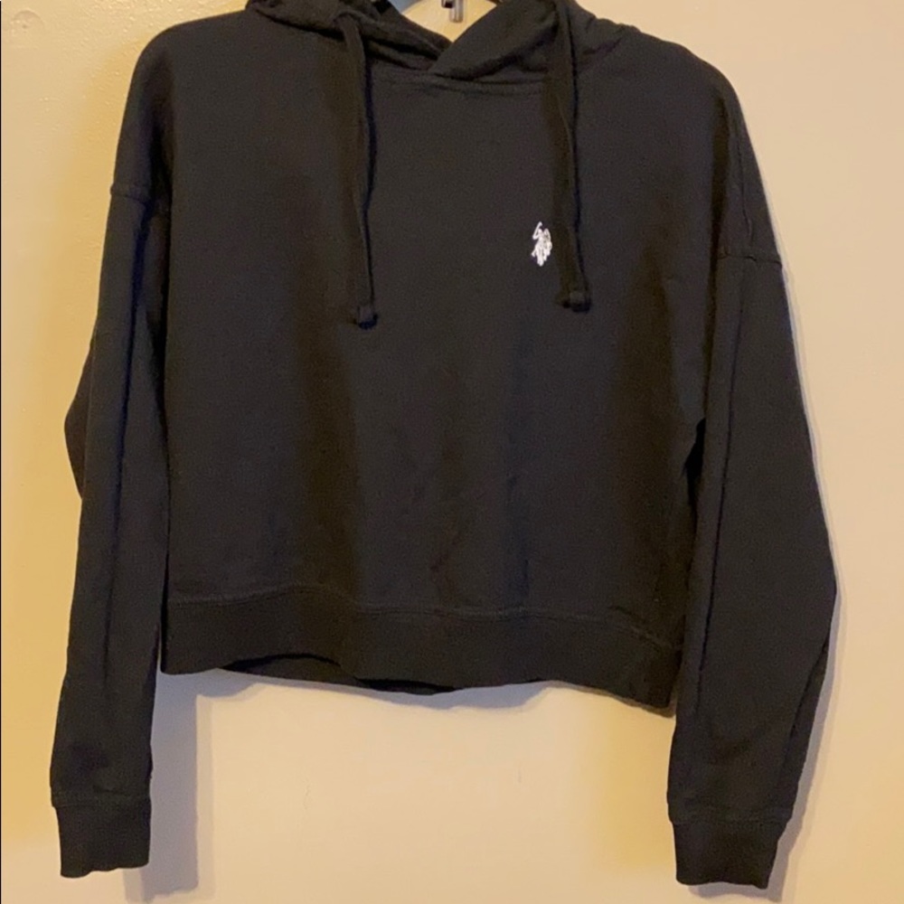 Black Long Sleeved Cropped U.S. Polo Assn Hoodie